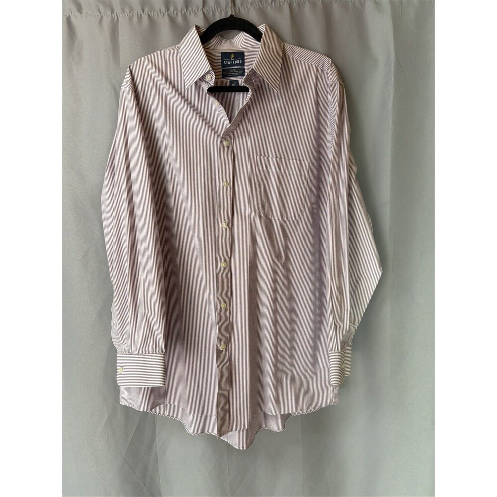 Stafford Shirt Mens 17 1/2, 34-35 Red White Travel Performance Super Fitted
